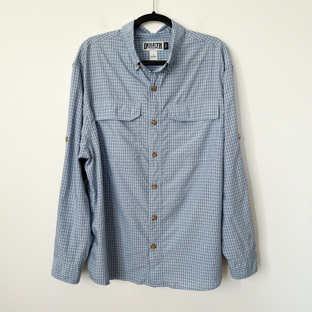 Duluth Trading Co Armachillo Relaxed Fit Long Sleeve Shirt Blue Check Mens Large